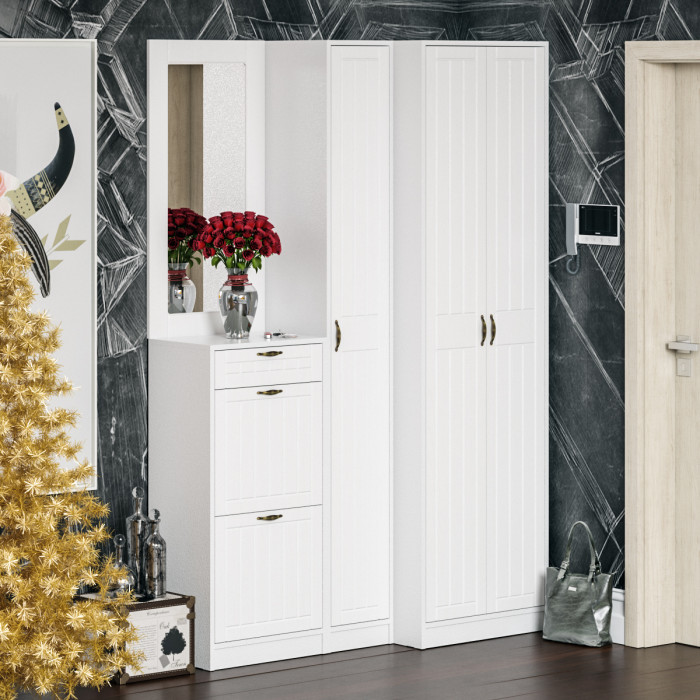 Прихожая П-6 Шкаф, белая шагрень/фасады МДФ белое дерево фрезеровка прованс