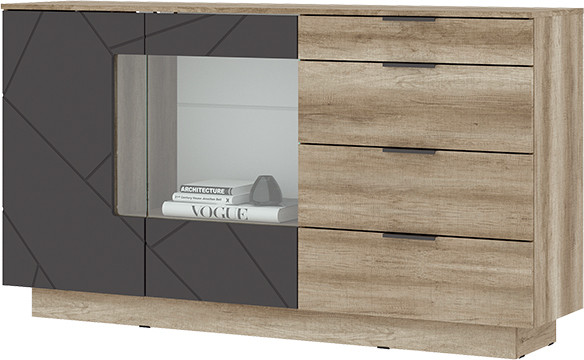 Даллас КМ-02 Комод 1704 4 ящика (1,704х0,946х0,402) дуб каньон/МДФ софт графит