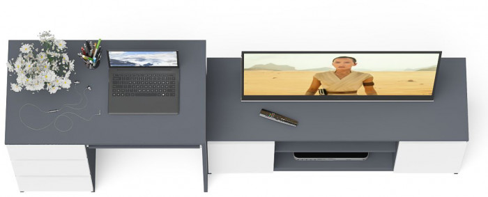 Мори компьютерный стол МС-6 левый + Тумба МТВ1200.1, графит/белый