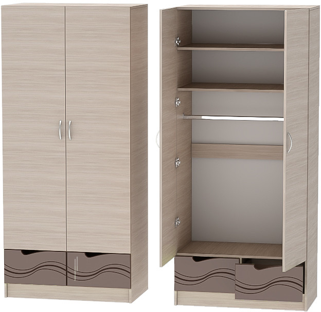 Детская комната Бриз МДФ, набор 3, Ясень светлый/Шоколад (Волна)