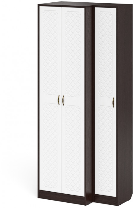 Прихожая П-6 Шкаф + Пенал, цвет венге/фасады МДФ белое дерево фрезеровка ромб, ШхГхВ 90х50х210 см., универсальная сборка