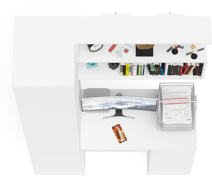Мори компьютерный стол МС-1 правый + Пенал МШ400.1 + Полка 900, белый