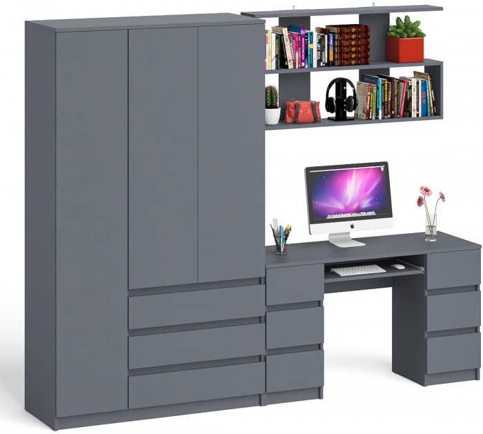 Мори компьютерный стол МС-2 + Шкаф МШ1200.1 + Полка 1200, графит