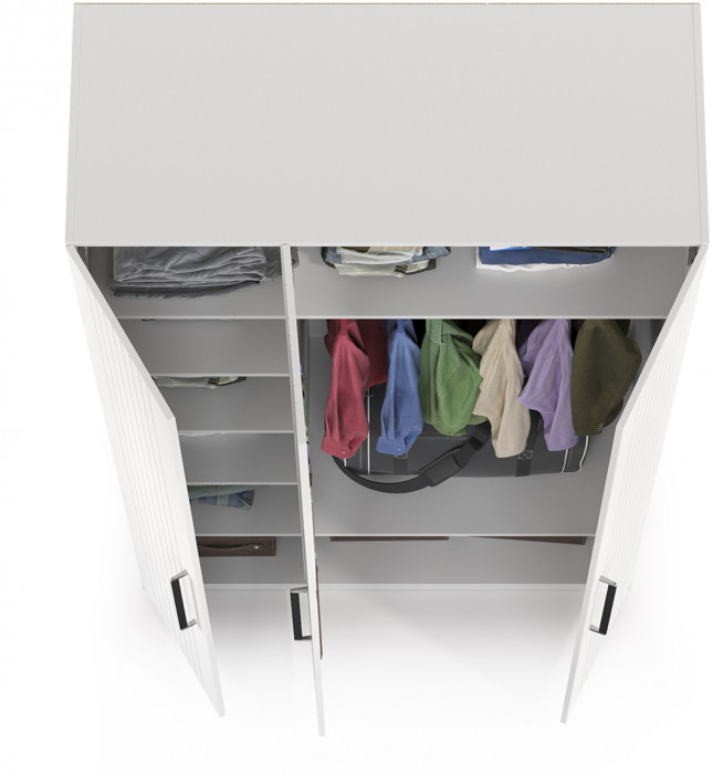 Валенсия Спальня 13.12 Шкаф комбинированный, ЛДСП белый шагрень/МДФ белый шагрень