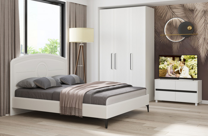 Валенсия Спальня 13.12 Шкаф комбинированный, ЛДСП белый шагрень/МДФ белый шагрень