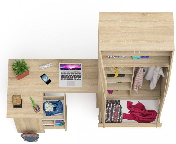 Мори компьютерный стол МС-16 левый + Шкаф МШ900.1 + Антресоль МА900.1, дуб сонома