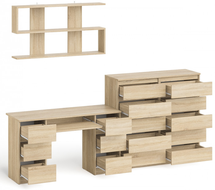 Мори компьютерный стол МС-2 + Комод МК1200.10 + Полка 1200, дуб сонома