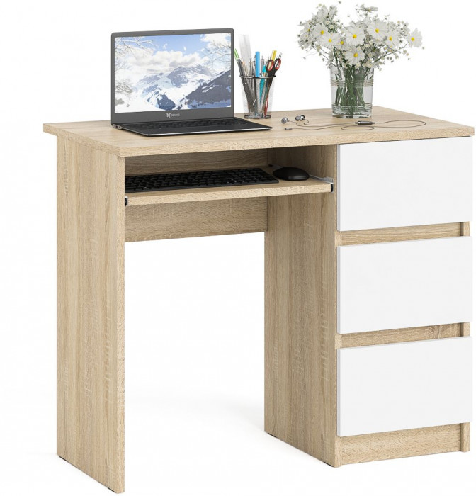 Мори компьютерный стол МС-6 правый, дуб сонома/белый