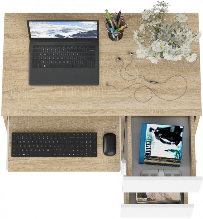 Мори компьютерный стол МС-6 правый, дуб сонома/белый