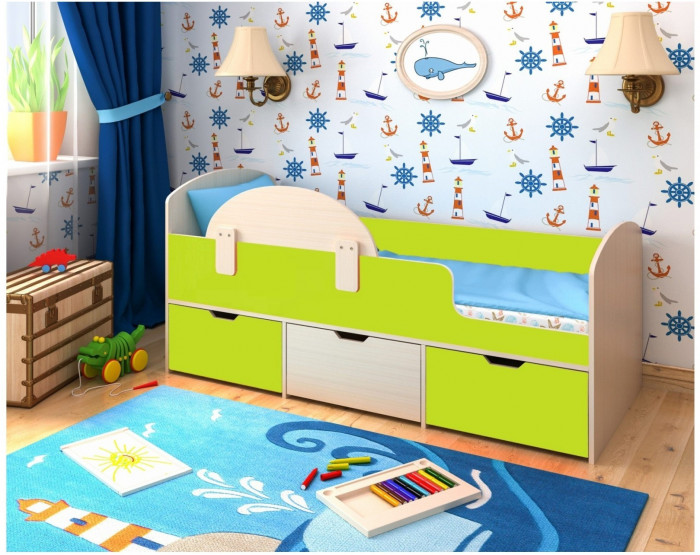 Кровать Малыш Мини (Белое дерево/Лайм)