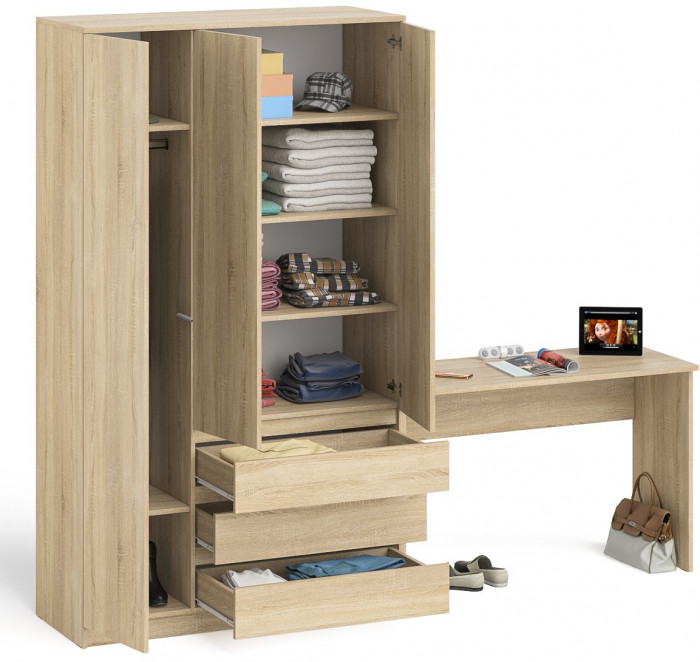 Мори Стол письменный МСП1200.1 + Шкаф МШ1200.1, цвет дуб сонома, ШхГхВ 240,8х50,4х209,6 см., универсальная сборка
