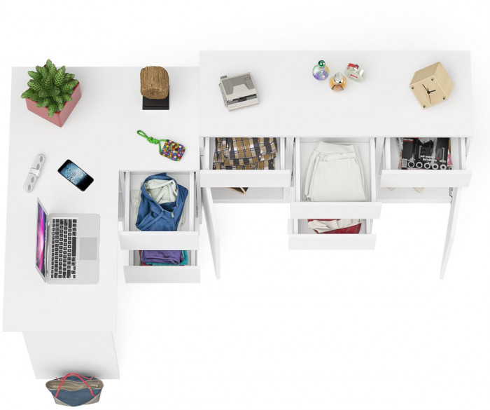 Мори компьютерный стол МС-16 правый + Комод МК1200.4, белый