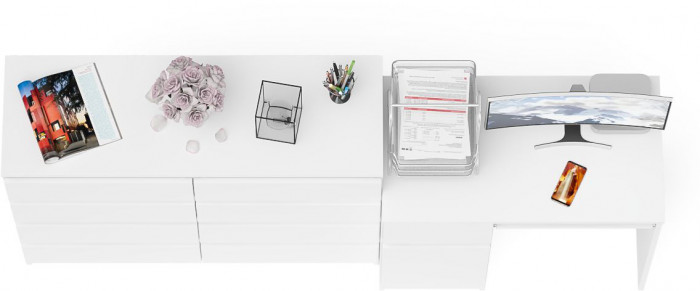 Мори Стол компьютерный МС-1 левый + Комод МК1200.8, цвет белый, ШхГхВ 210,4х50х94 см., выдвижной ящик слева, НЕ универсальная сборка