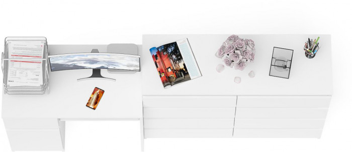 Мори Стол компьютерный МС-1 левый + Комод МК1200.8, цвет белый, ШхГхВ 210,4х50х94 см., выдвижной ящик слева, НЕ универсальная сборка