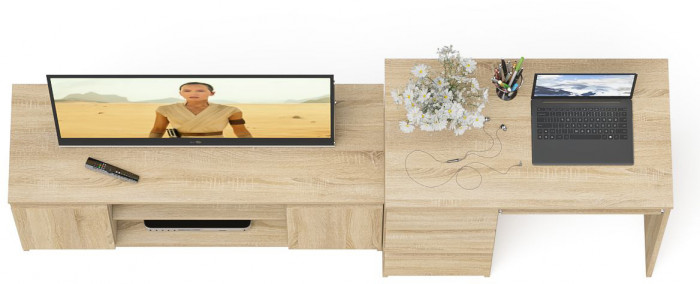 Мори компьютерный стол МС-6 левый + Тумба МТВ1200.1, дуб сонома