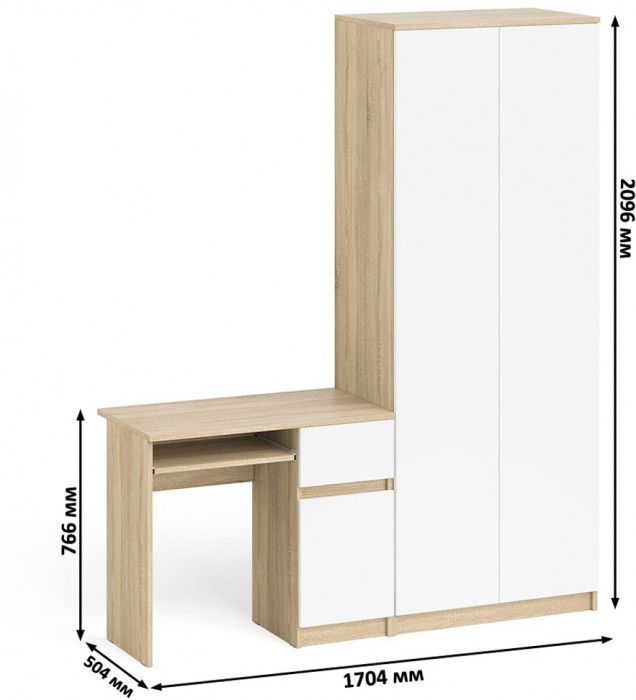 Мори компьютерный стол МС-1 правый + Шкаф МШ800.1, дуб сонома/белый