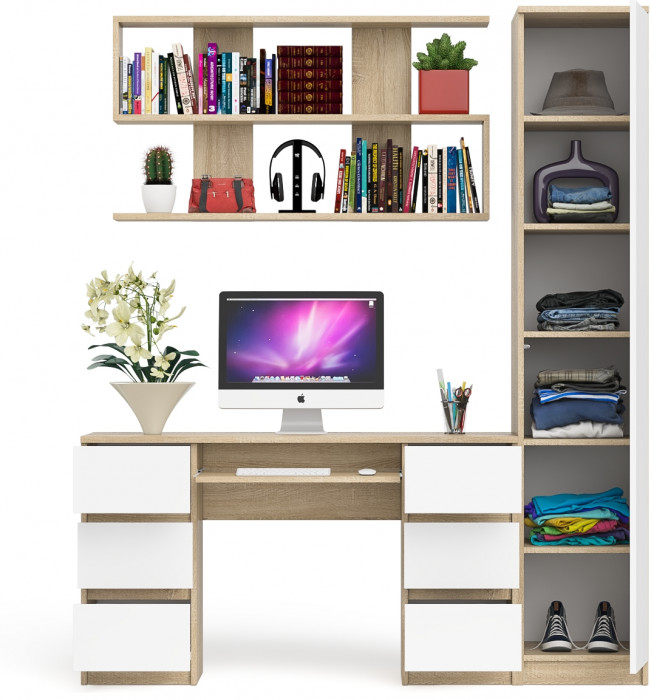Мори компьютерный стол МС-2 + Пенал МШ400.1 + Полка 1200, дуб сонома/белый