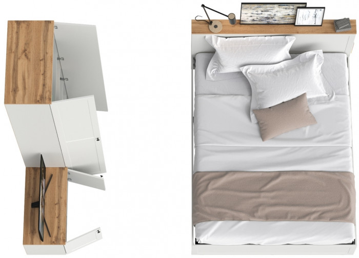 Остин 11.53 Кровать + ортопед + 16.307 Шкаф + 13.257 Тумба, белый шагрень/дуб крафт золотой