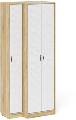 Прихожая П-6 Шкаф + Пенал, цвет дуб сонома/фасады МДФ белое дерево фрезеровка ромб, ШхГхВ 90х50х210 см., универсальная сборка