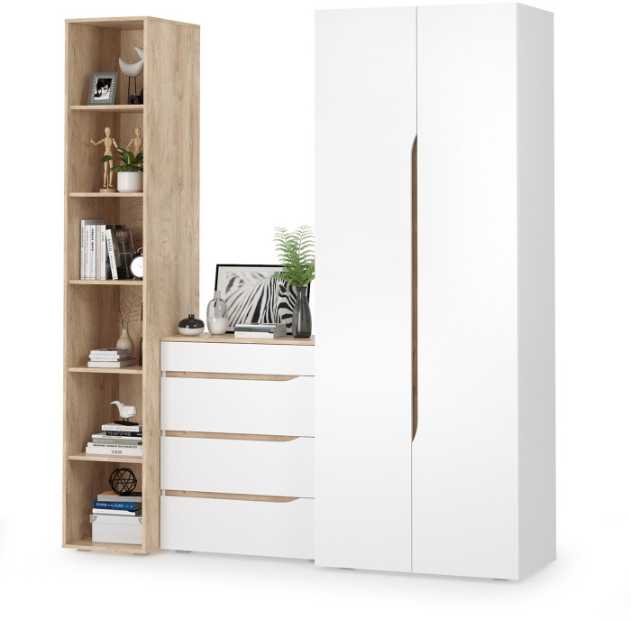 Муссон 13.198 Шкаф двухстворчатый + 13.349 Стеллаж + 13.97 Комод, белый/дуб эндгрейн элегантный