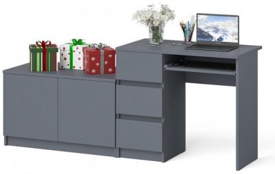 Мори Стол компьютерный МС-6 левый + Тумба МА900.1, цвет графит, ШхГхВ 180,4х50,4х76,6 см., выдвижные ящики слева, НЕ универсальная сборка