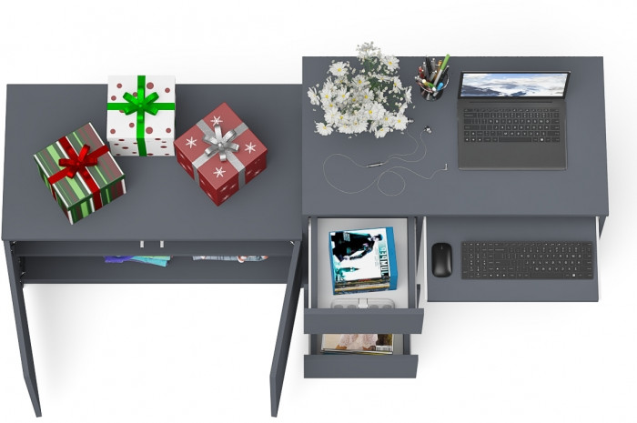 Мори Стол компьютерный МС-6 левый + Тумба МА900.1, цвет графит, ШхГхВ 180,4х50,4х76,6 см., выдвижные ящики слева, НЕ универсальная сборка