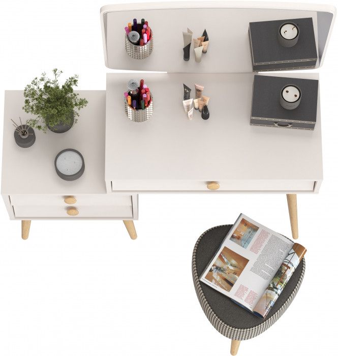 Афина Спальня 4-25901М1к.с. Трюмо + Банкетка 6-5134ТКчёр Ева, кашемир серый/ткань чёрная