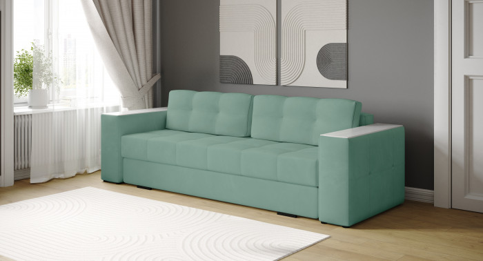 Диван раскладной Виконт, мятный/мдф холст белый