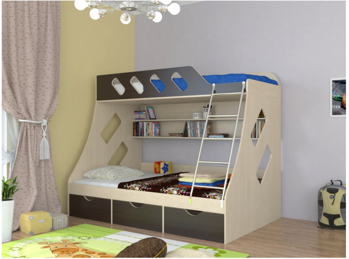 Дельта-20.01 Детская двухъярусная кровать с лестницей (Кремовый, Ясень шимо светлый)