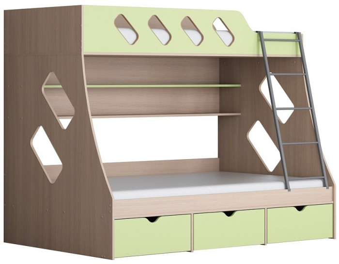 Дельта-20.01 Детская двухъярусная кровать с лестницей (Кремовый, Ясень шимо светлый)