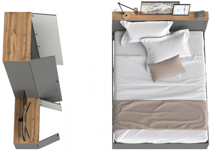 Остин 11.53 Кровать + ортопед + 16.307 Шкаф + 13.257 Тумба, серый графит/дуб крафт золотой