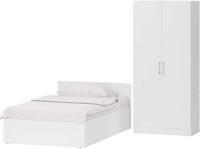 Кровать 1200 + Шкаф 2-х створчатый Стандарт, цвет белый, ШхГхВ 123,5х203,5х70 + 90х52х200 см., сп.м. 1200х2000 мм., без матраса, основание есть