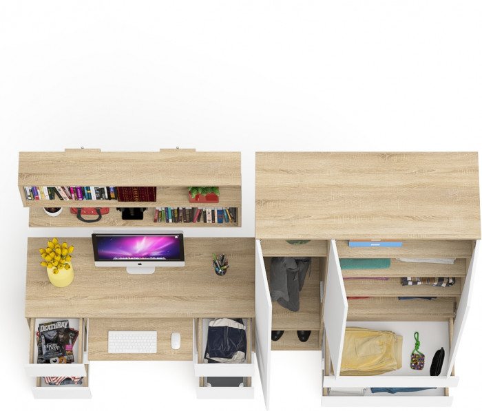 Мори компьютерный стол МС-2 + Шкаф МШ1200.1 + Полка 1200, дуб сонома/белый