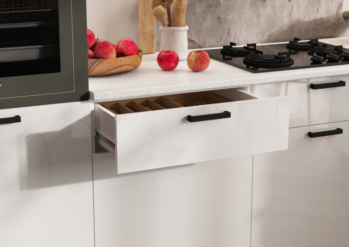 Кухня Техно 3,0х1,8/1080м Компоновка №6, Белый/Белый глянец