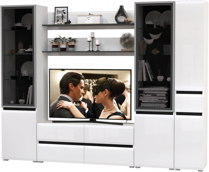 Сидней Комплектация № 062, корпус: белый/чёрный/фасады: МДФ белый глянец