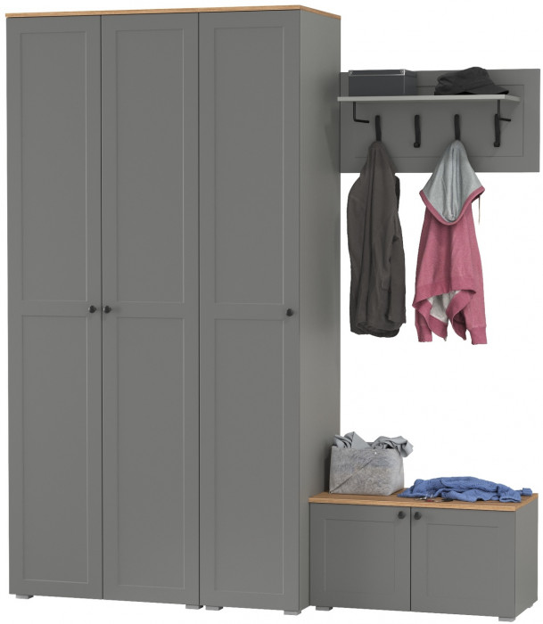 Остин Прихожая 43, цвет серый графит/дуб крафт золотой, ШхГхВ 200х54,3х229,6 см., универсальная сборка