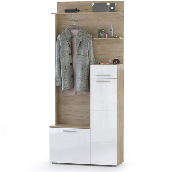 Лайн 10.16 Шкаф многоцелевого назначения, дуб крафт серый/фасады МДФ белый глянец