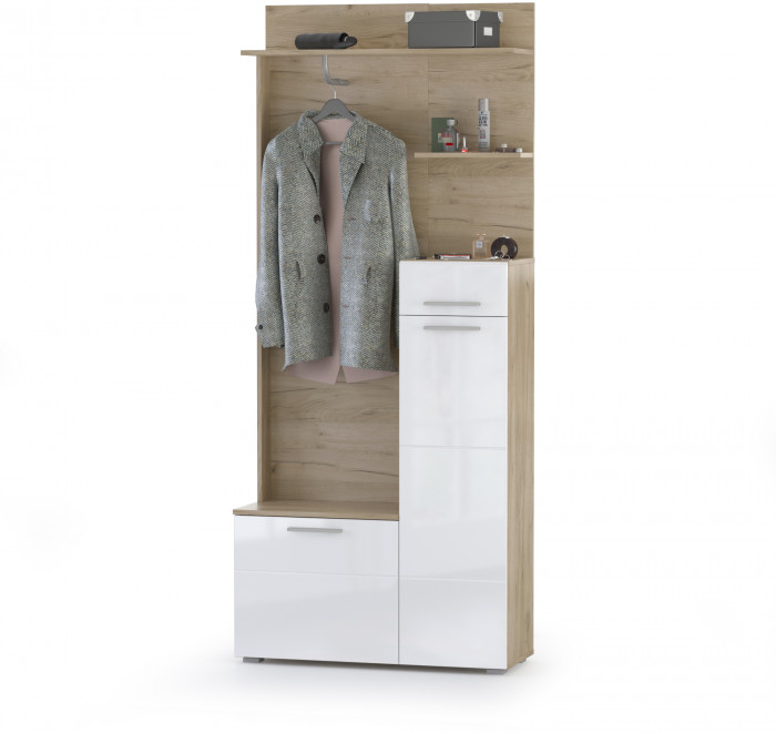 Лайн 10.16 Шкаф многоцелевого назначения, дуб крафт серый/фасады МДФ белый глянец