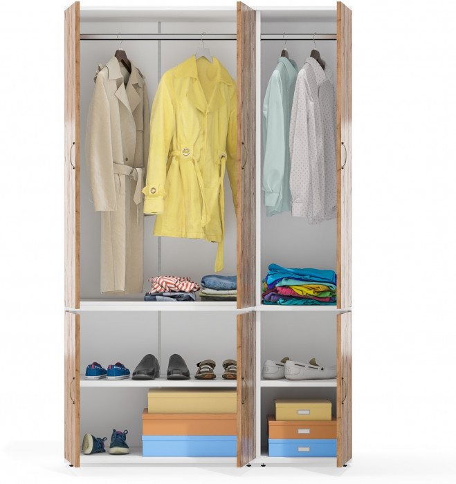 Лидер-8 Модуль Пенал МД 23Б + Шкаф МД 19Б, белый шагрень/крафт золото