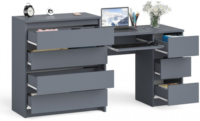 Мори компьютерный стол МС-6 правый + Комод МК800.4, графит