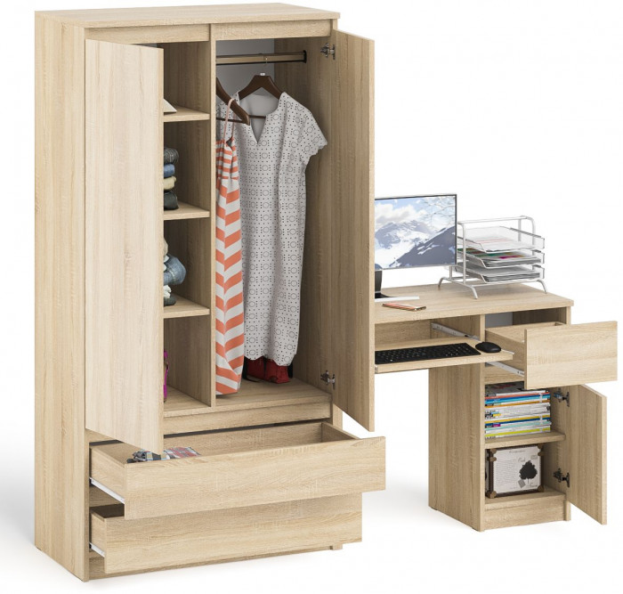 Мори компьютерный стол МС-1 правый + Шкаф МШ900.1, дуб сонома