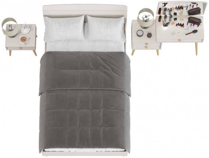 Афина Спальня Кровать 1200 + Трюмо + Тумба, цвет кашемир серый, ШхГхВ 123,6х210,2х95,7 + 105х38,6х129 + 45х37х45 см., 1200х2000 мм., б/м, осн. есть