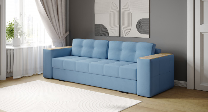 Диван раскладной Виконт, светло-голубой/мдф дуб канадский