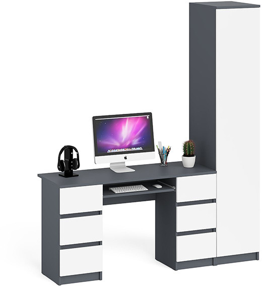 Мори компьютерный стол МС-2 + Пенал МШ400.1, графит/белый