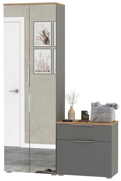 Октава Прихожая 09, цвет серый графит/дуб крафт золотой/фасады МДФ серый графит, ШхГхВ 129,3х35,4х197,6 см., универсальная сборка