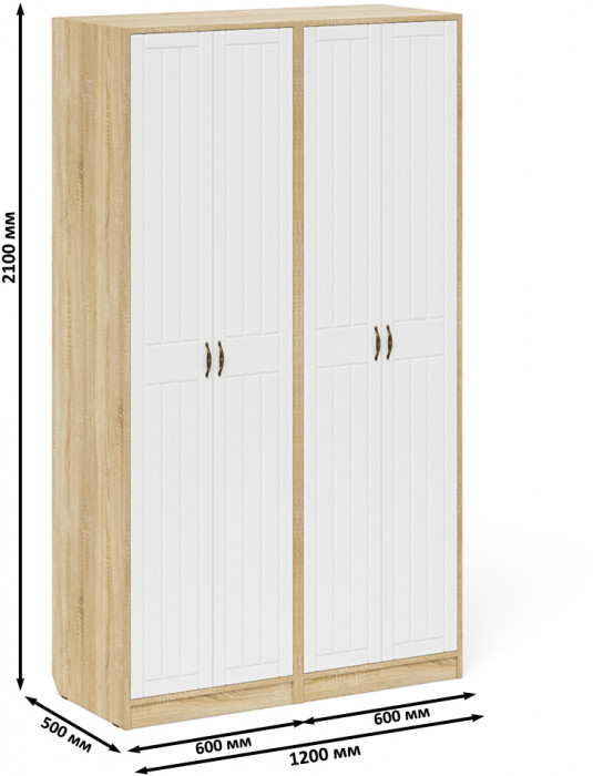Прихожая П-6 Шкаф + Шкаф, цвет дуб сонома/фасады МДФ белое дерево фрезеровка прованс, ШхГхВ 120х50х210 см.