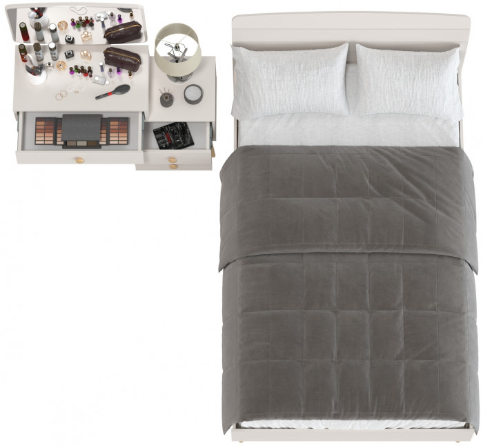 Афина Спальня Кровать 1200 + Трюмо, цвет кашемир серый, ШхГхВ 123,6х210,2х95,7 + 105х38,6х129 см., сп.м. 1200х2000 мм., б/м, основание есть