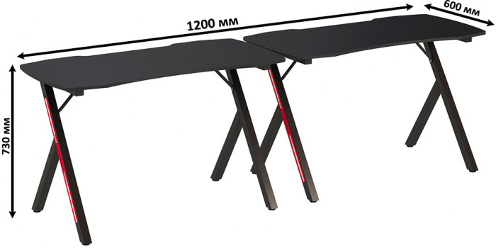 Два игровых стола Мебель--24 GT-2310, цвет чёрный, ШхГхВ 240х60х73 см.(регулировка высоты столов от 72,5 см. до 73,5 см.)