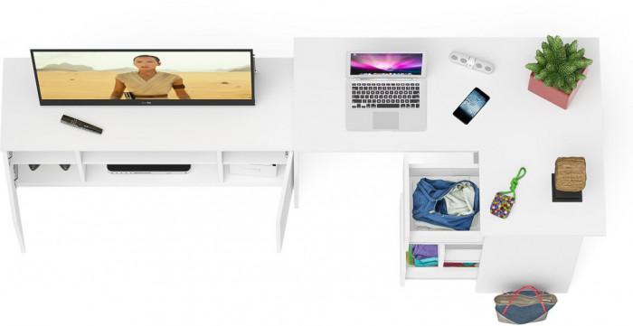 Мори компьютерный стол МС-16 правый + Тумба МТВ1200.1, белый