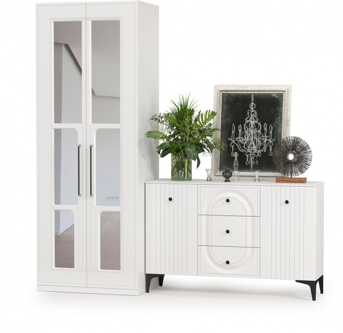 Валенсия Спальня 13.309 Комод + 13.329 Шкаф для одежды, ЛДСП белый шагрень/МДФ белый шагрень